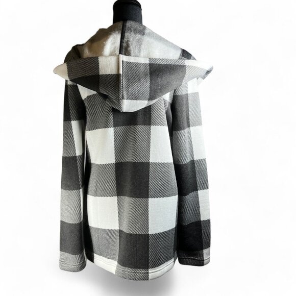 Maurices Gray and White Checker Sweater Jacket Size Small Blazer Hooded - Picture 3 of 11